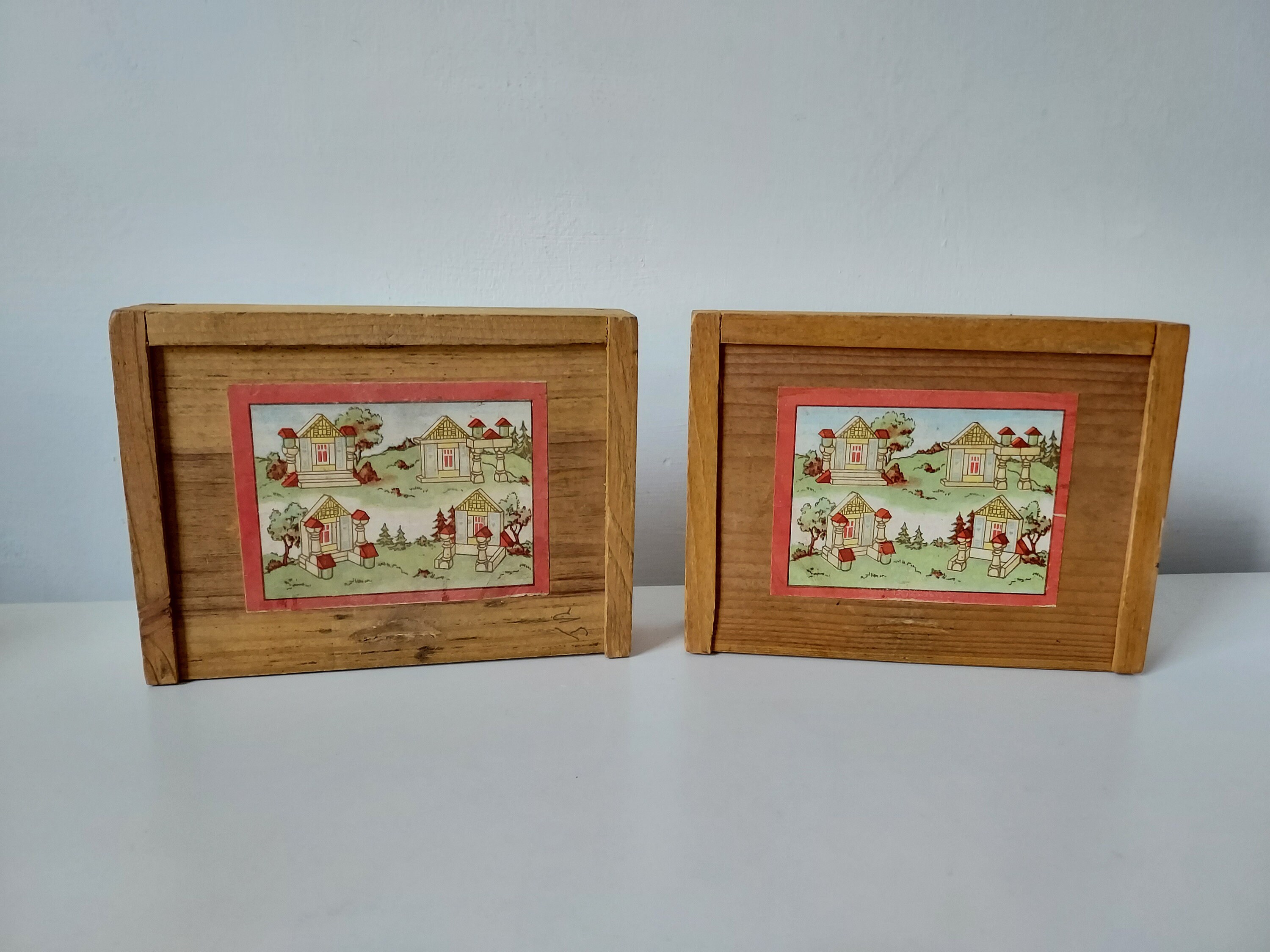 Vintage Wooden Building Block Set - Etsy