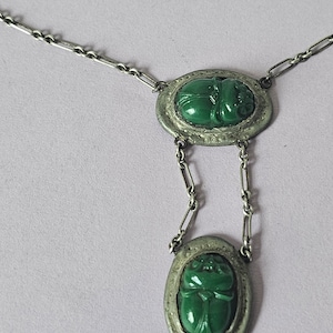 Antique Glass and Pewter Scarab Necklace