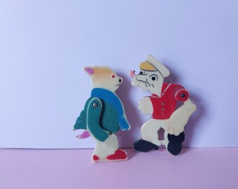 Celluloid Popeye or Pig Brooch