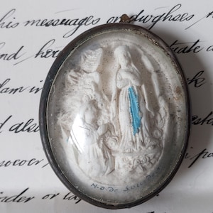 Antique Plaster Our Lady of Lourdes Reliquary