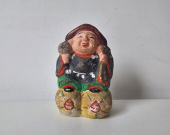 土人形　古稲畑　福助　大珍品　稲畑土人形 希少なアンティークの稲畑福助土人形 – 繁栄を願う日本の伝統的な