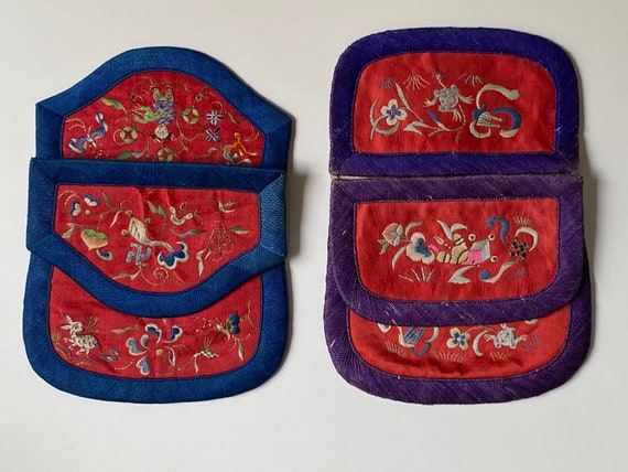 Antique Chinese Silk Embroidered Coin Purses - image 2