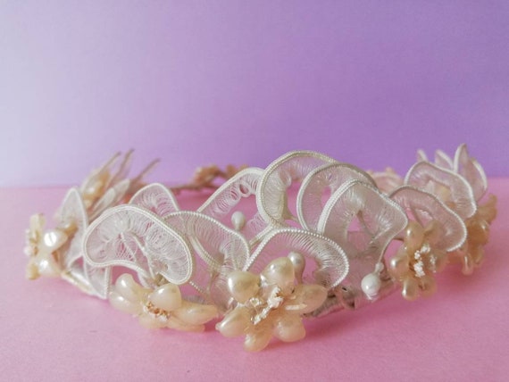 Antique Wax Floral Wedding Tiara Wreath - image 1