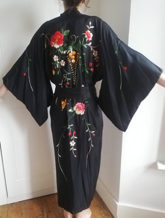 Vintage Black Embroidered Kimono