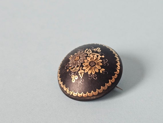 Antique Inlaid Gold and Silver Brooch - image 10