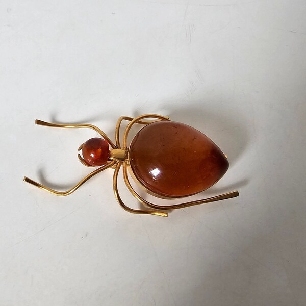 Gold and Amber Spider Brooch