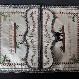 Georgian Embroidered Pocket Book or Letter Case with Cats