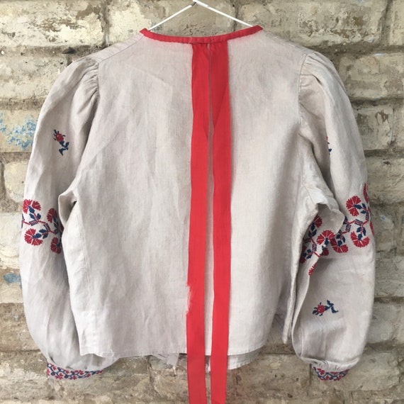 Antique Ukranian Hand-embroidered Linen Blouse Ja… - image 5