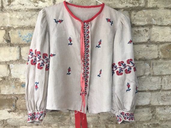 Antique Ukranian Hand-embroidered Linen Blouse Ja… - image 1