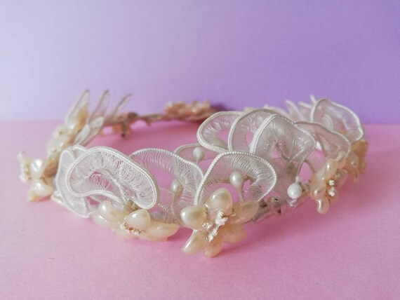 Antique Wax Floral Wedding Tiara Wreath - image 6