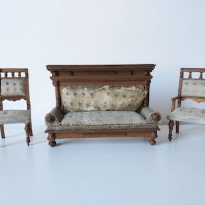 Antique German Dolls House Sofa and Chairs
