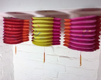 Large Vintage Paper Lanterns with Painted Decoration