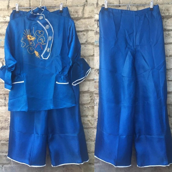 1940s Embroidered Satin Lounge Suit Singapore Souv