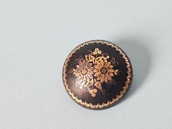 Antique Inlaid Gold and Silver Brooch - image 3