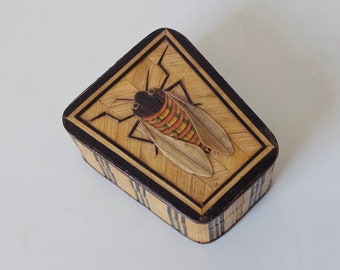 Vintage Straw Work Box with Beetle