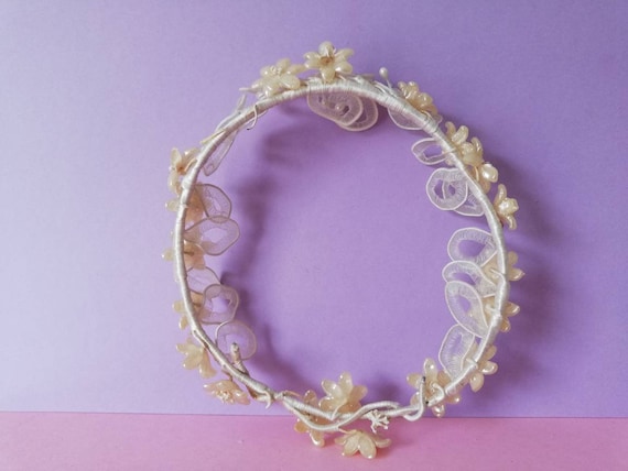 Antique Wax Floral Wedding Tiara Wreath - image 9