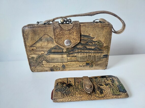 バッグ vintage leather hand bag 1930s Embossed Leather Clutch Bag Japan - Etsy
