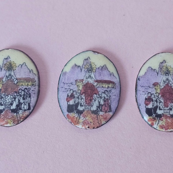 French Handpainted Enamel Religious Charms