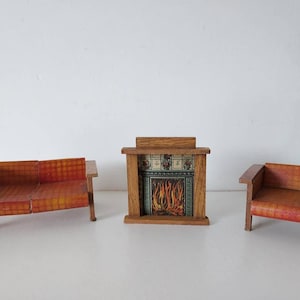 Vintage Dolls' House Sofa Chair and Fireplace India
