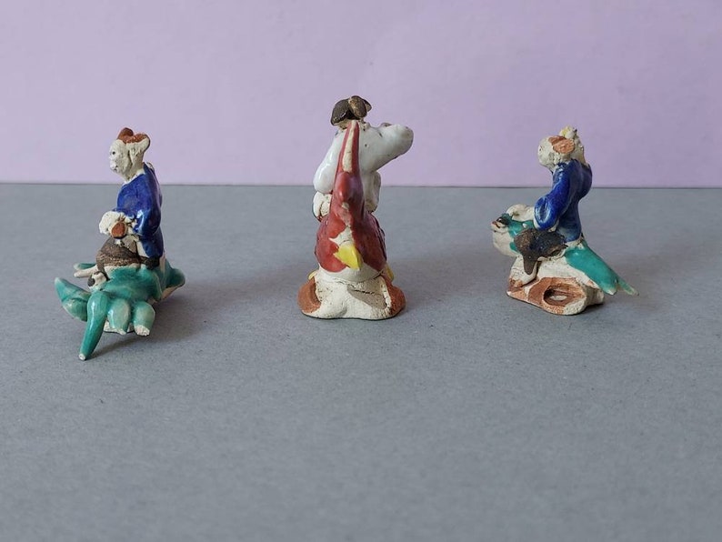 Antique Miniature Chinese Clay Figures Riding Sea Creatures Etsy