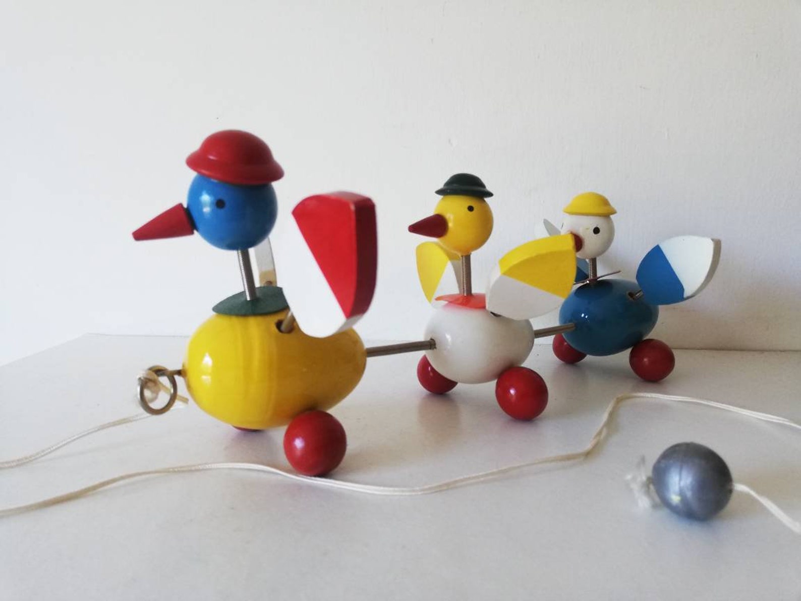 Vintage Wooden Duck Family Pull Along Toy Etsy