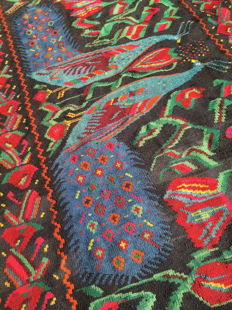 1960 Georgian Hand Woven Kilim Rug Peacocks - Etsy