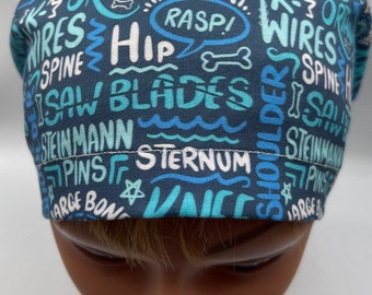 Orthopedics Surgery EURO, XL Euro or SKULL Surgical Scrub Caps | Green Blue | Doctor | Nurse | Surgery | Scrub Tech | Orthopaedics | Bones