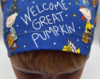 Halloween PUMPKIN Trick or Treat EURO Surgical Scrub Cap (Medium/Long Hair), Skull Scrub Cap for Short Hair (Mens), Black, Purple or Blue