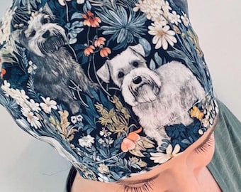 Schnauzer Vintage, EURO (Med/Long Hair) or SKULL (Short Hair) Style Surgical Scrub Caps, Nurse Doctor Vet Dental Scrub Cap, Gorgeous