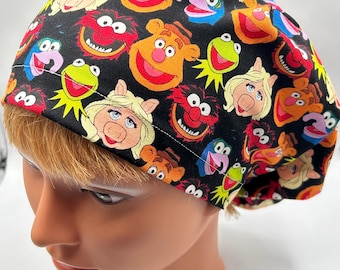 Puppets EURO (Med/Long Hair), XL Euro (Long/Thick Hair) or SKULL (Short Hair) Surgical Scrub Caps, Scrub Cap, Doctor, Nurse, Cotton