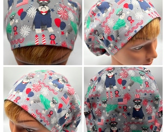 Schnauzer 4th of July | EURO (Med/Long Hair) or SKULL (Short Hair) Style Surgical Scrub Caps | Nurse | Doctor | Vet | Scrub Caps | July 4