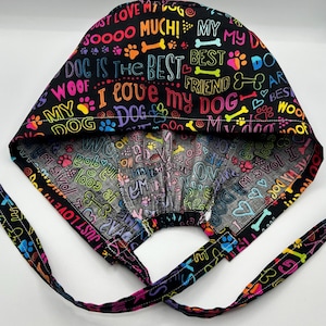 Love Dogs Best Friend, euro (middellange/lang haar), XL euro of schedel (kort haar) stijl chirurgische scrubmutsen, zwart, arts-verpleegster dierenarts bakken