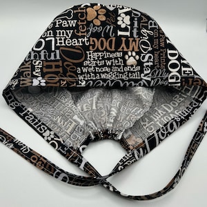 Life is Better with a Dog, Dog Words, Euro (Med/Long Hair), XL Euro or Skull (Short Hair) Style Surgical Scrub Caps, Doctor Nurse Vet, Biker