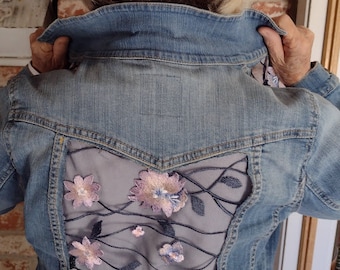 Denim jean jacket, Jean Jacket, Lace Insert, Bride Jean Jacket, Mrs. Jean Jacket, Embellished Jean jacket, Jean Jacket, Boho jacket, Western