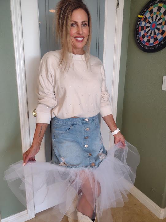 Women Denim Mesh Patchwork Short Skirt Asymmetric A Line