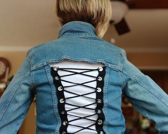 Jean Jacket with Corset, Corset Jean Jacket, Denim Jacket Lace-up, Denim Corset, Upcycled Jean Jacket, Lace Denim Jacket, Boho Denim Jacket