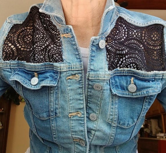 Jean Jacket With Corset, Corset Jean Jacket, Denim Jacket Lace-up