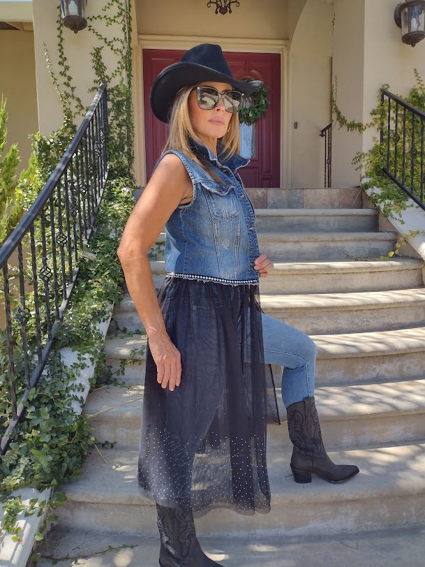 Jean Jacket Skirt, Jean Jacket Lace, Black Lace Jacket, Denim and Lace