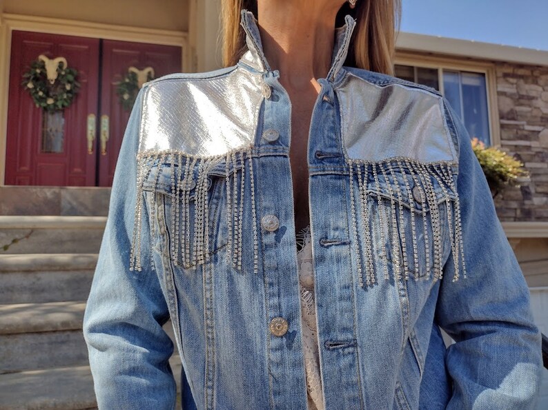 Rhinestone Fringe Jacket Denim Fringe Jacket Fringe Jacket Etsy