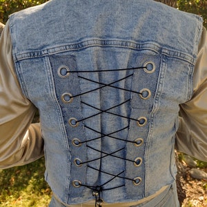 Corset Denim Vest, Jean Jacket Corset, Cropped Denim Vest, Boho Corset Vest, Jean Jacket Vest, Corset with Studs, Distressed Denim Vest