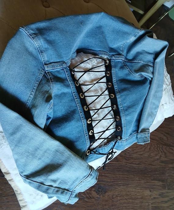 Jean Jacket With Corset, Corset Jean Jacket, Denim Jacket Lace-up