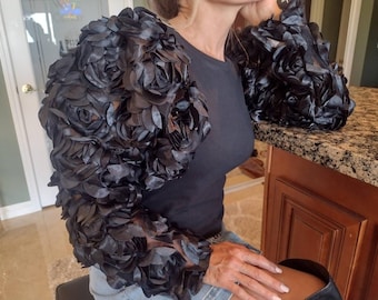 Black T-Shirt, Dressy Black Top, Cocktail Top, Bridal Top, Bachelorette Top, Long Sleeve Black Top, Summer Black Top, Unique Black Top