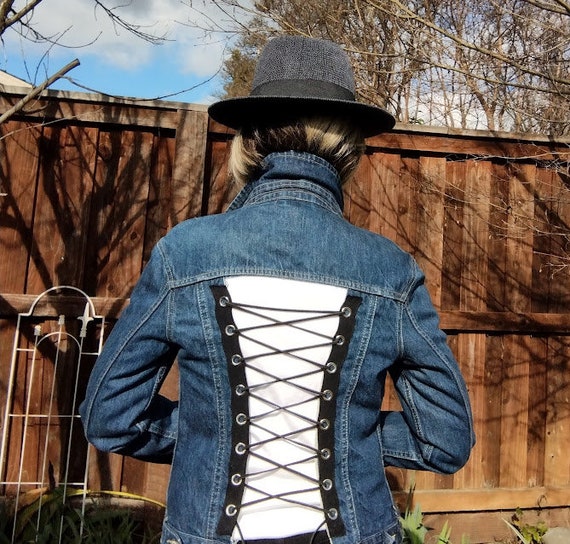 Jean Jacket With Corset Corset Jean Jacket Denim Jacket Lace up Denim Corset Upcycled Jean Jacket Lace Denim Jacket Boho Denim Jacket Etsy