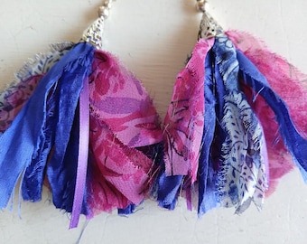 Sari Silk Bohemian Earrings, Sari Earrings, Sari Tassel Earrings, Boho Sari Earrings, Hippie Sari Earrings, India Sari Silk Earrings