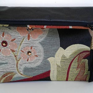 Clutch, Foldover print clutch, clutch handbag, black faux leather clutch, foldover black leather clutch, black handbag,  handbag