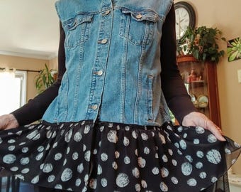 Large Denim Duster, Jean Dress, Boho Duster Jacket, Western Denim Duster, Dressy Duster, Jean Jacket Vest, Black Denim Skirt