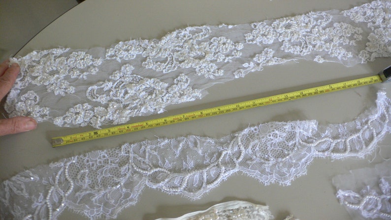 Job Lot Couture fabric Beaded Lace Remnants Beaded French Lace Remnants Scrap bag Bridal Millinery Dressmaking doll clothes etc E1
