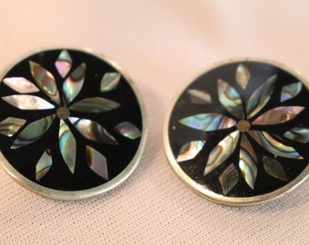 80's Clip On Black and Pearlescent earrings 1980s Vintage earrings