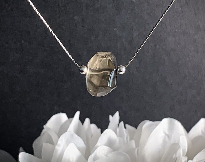 Smoky Quartz Pendant Smokey Quartz Necklace Gemstone Necklace Calming Protection Necklace, Silver Chain Crystal Stone Necklace