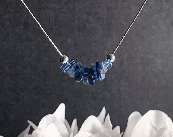 Raw Blue Kyanite Necklace Silver Choker Anxiety Crystal Jewelry Birthday Gift Beaded Jewelry Mother Gift